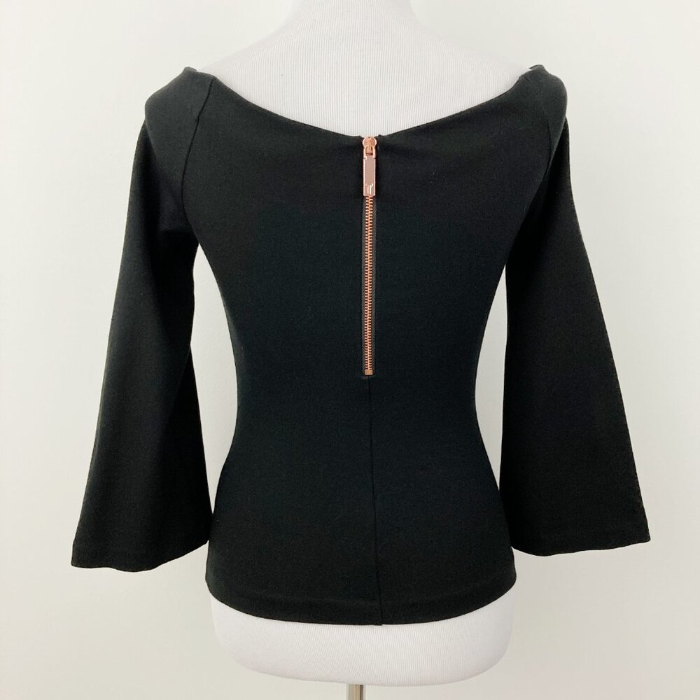 Ted Baker Iryne Bell Sleeved Bardot Top‎ Size 1 or US 4 Black Off The Shoulder - Picture 4 of 10